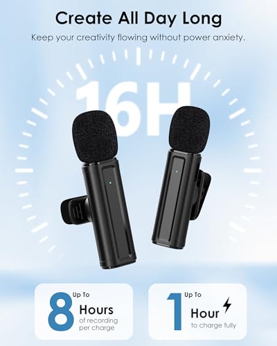 Wireless Mini Microphone iPhone, iPad, Android, 2 Pack Lavalier Mic 360° Rotatable Clip, Plug Play (5)