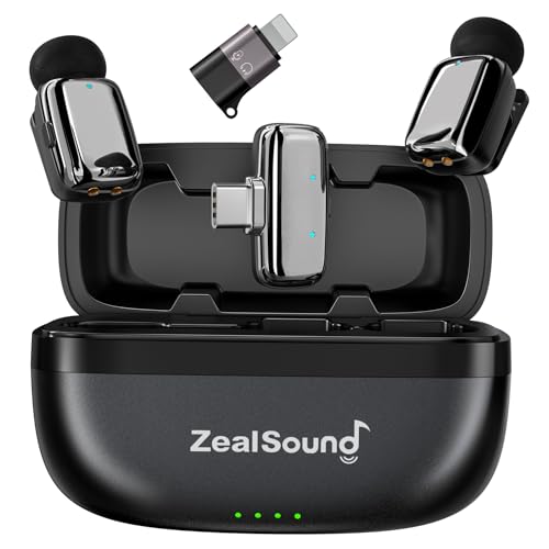 ZealSound Mini Microphone, Wireless Lavalier Mic iPhone/iPad/Android, Noise Reduction, 33H Battery